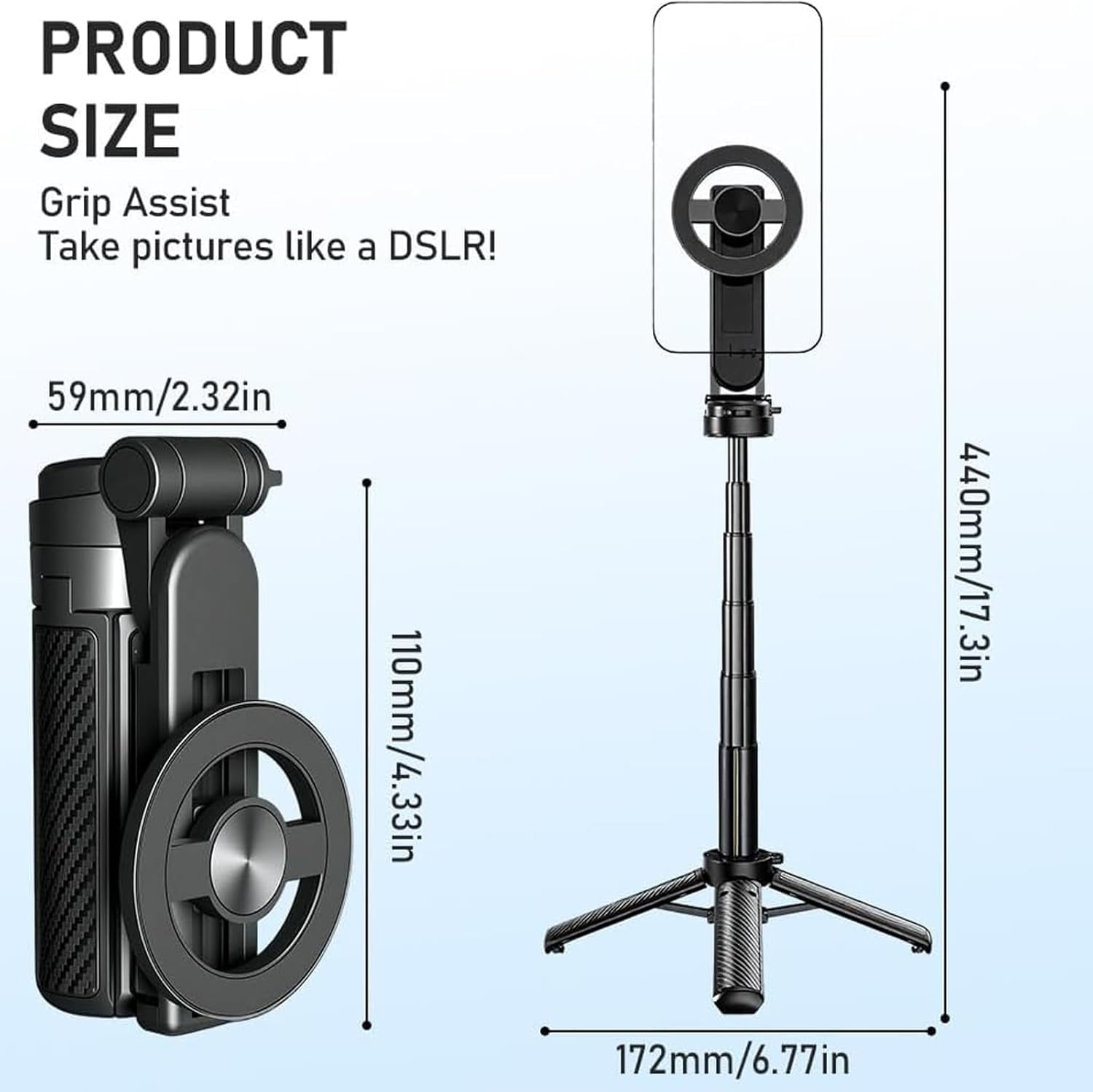 4-in-1 Multifunctional 360° Rotation Magnetic Selfie Stick, 360° Rotation Phone Tripod with Wireless Remote, Portable Extendable Mag Tripod, Phone Stand for Video Recording or Vlogging