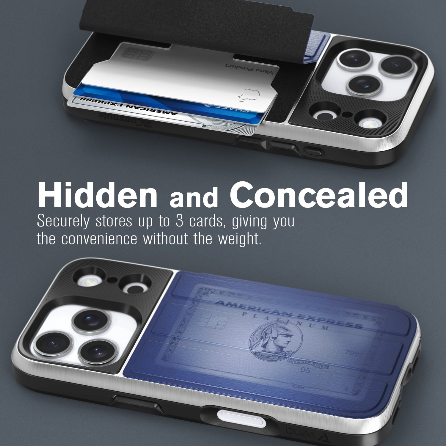 Vena vCommute For Apple iPhone 17 Pro Case Hidden Wallet,  Flip Leather Cover Slot Card Holder with kickstand, [Military Grade Drop Protection], Blue