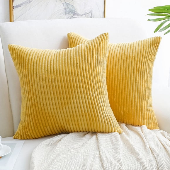 PiccoCasa 2Pcs Corduroy Cushion Covers Decorative Soft Throw Pillow Covers Yellow 20"x20"