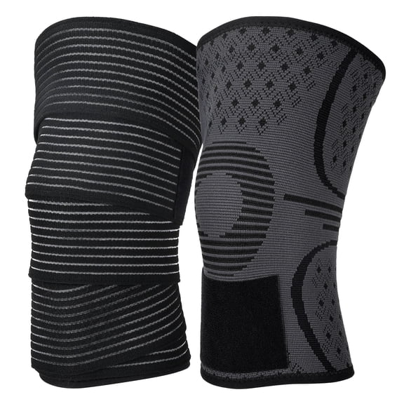 Knee Brace for Knee Pain Relief, 2 Pack 2-in-1 Adjustable Compression Knee Brace with Support Wrap, Non-Slip Knee Support for Men Women, Adjustable Size, for Running, Workout, Daily Use