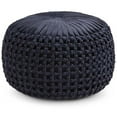thumbnail image 1 of Simpli Home Renee Pouf Rond Bohème en Tissu de Velours Bleu Marine, 1 of 6