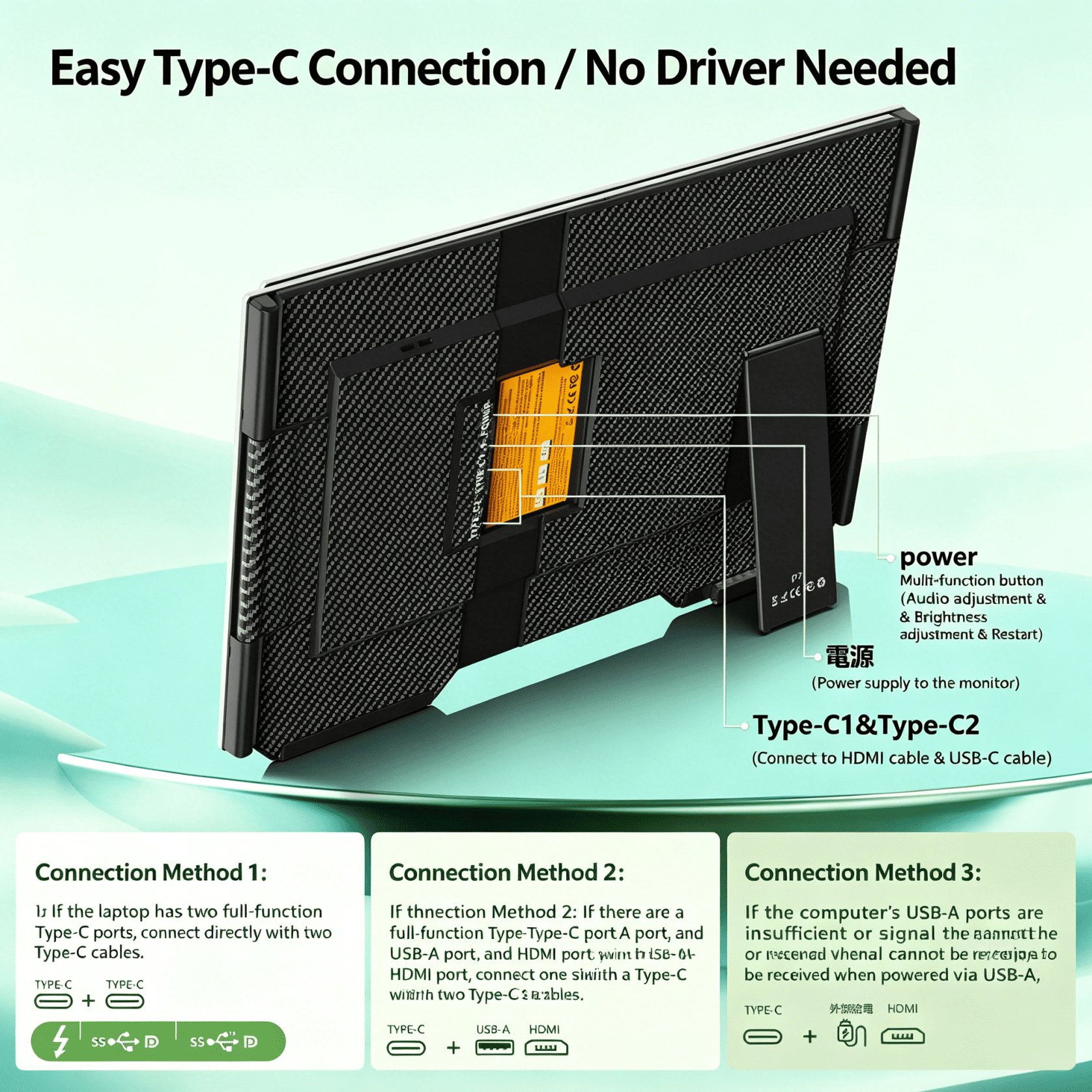 15.6" Triple Portable Monitor for Laptop, FHD 1080P 60Hz, 180° Rotatable, Type-C/HDMI Plug & Play, 280nits, Compatible with Win/Mac/Android for Office/Gaming