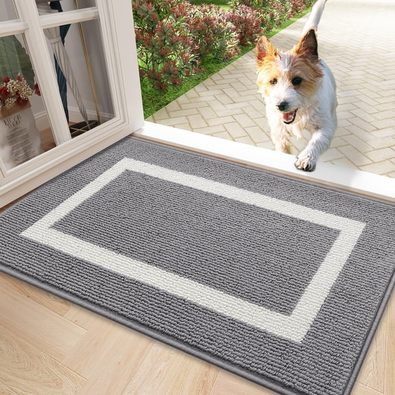 Indoor Door Mat 32x20 Inches, Non-Slip Absorbent Entryway Rug for Dirt and Moisture, Washable Low Profile Doormat for Front Door Inside Home, Grey