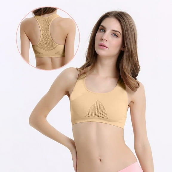 Fznquz Wirefree Plus Size Sports Bra Racerback Seamless Bra Beige Push Up High Impact Bras
