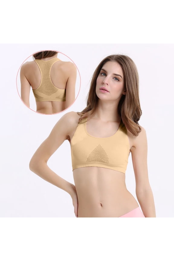 Women Seamless Sports Bra Wirefree Yoga Bra Removable Pads Beige 3XL