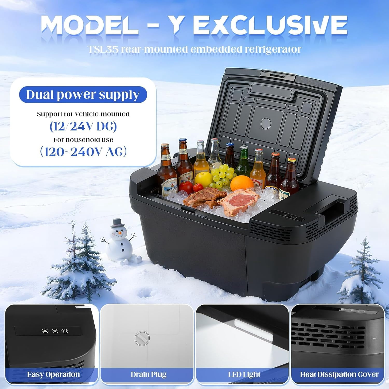 cooboom Tesla Model Y 35L Portable Car Refrigerator Cooler – App-Controlled, Ultra-Quiet 28dB Freezer for Camping & Road Trips (2019–2026 Model Y)‌