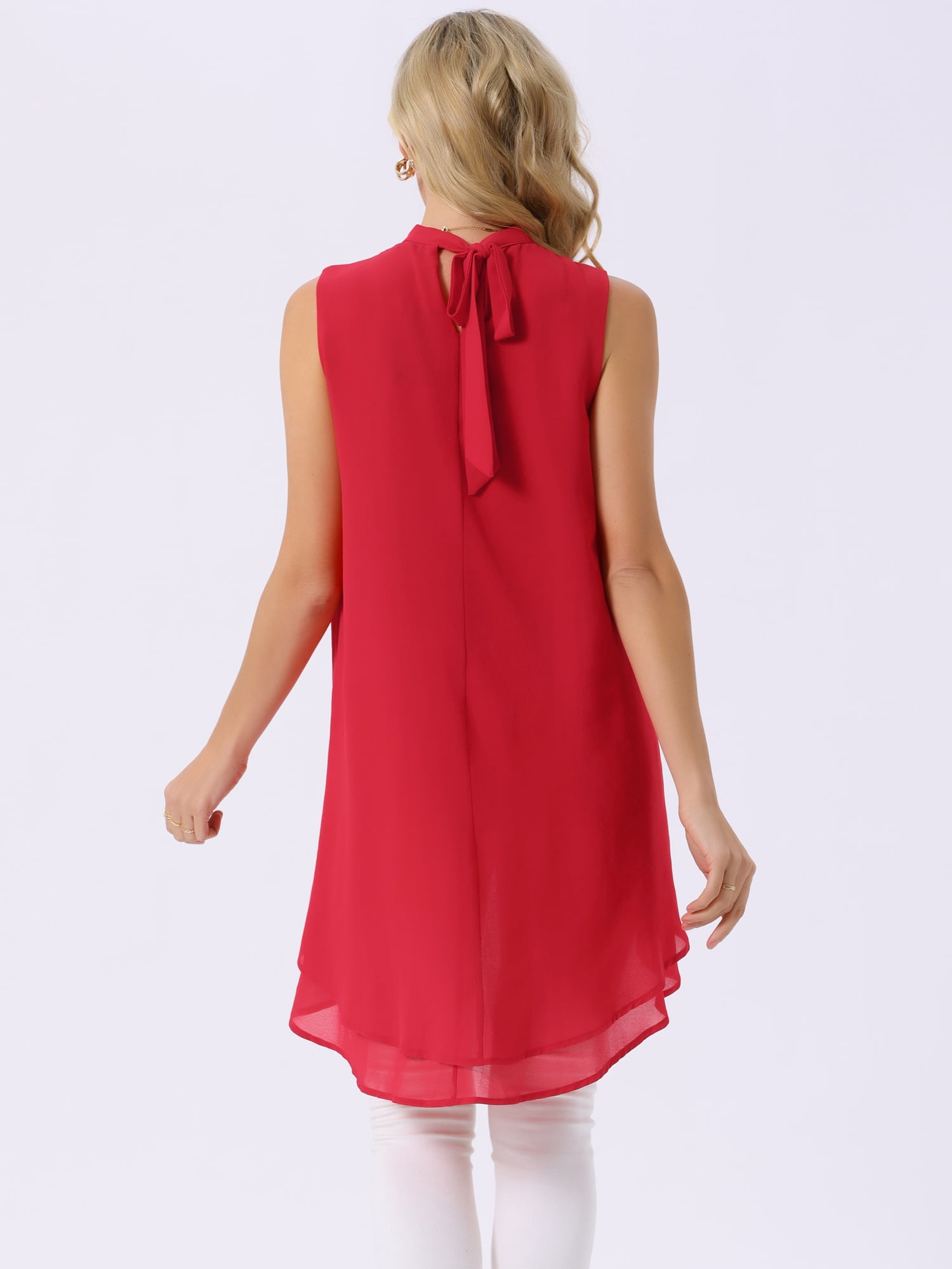 DARING DIVA Women's Tie Back High Low Mock Neck Blouse Tops L Red