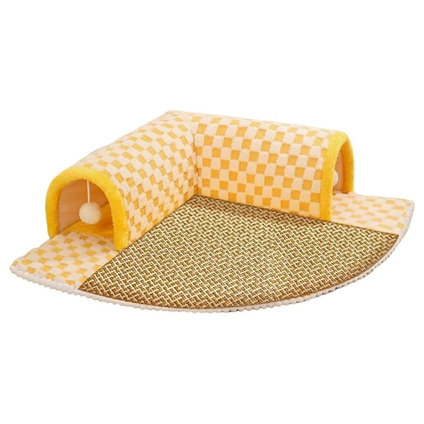 Juego de túnel y cama para gatos, plegable, suave, para interiores XL Amarillo
