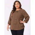 thumbnail image 2 of DARING DIVA Women's Plus Round Neck Work Ruffle Chiffon Top 3X Dark Brown, 2 of 6