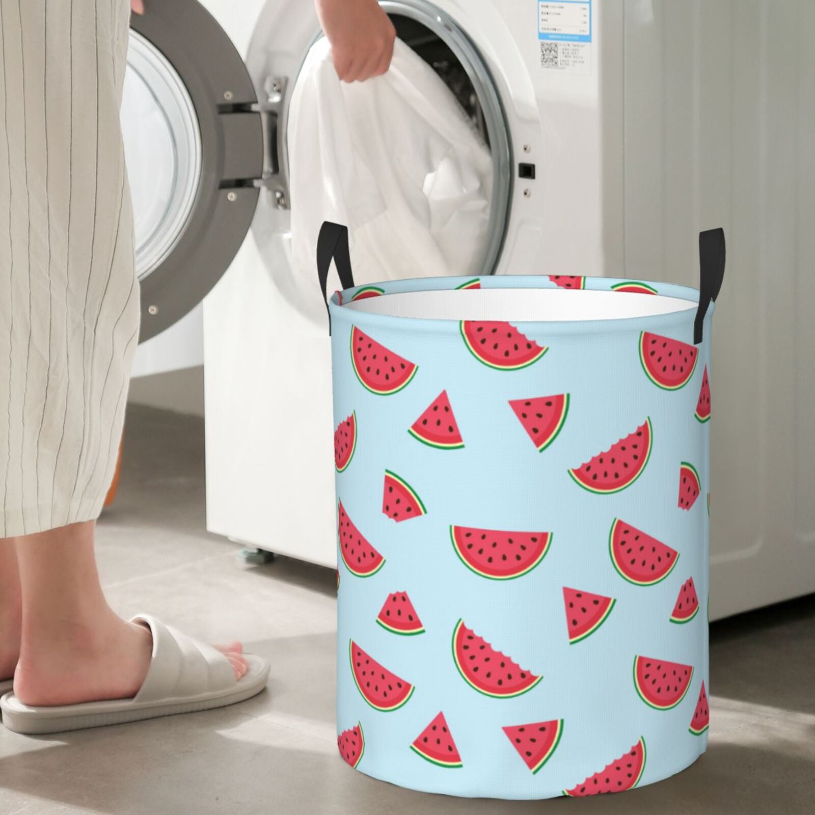 Large Laundry Basket with Handles - Cute Watermelon Light Blue Kids Baby Dirty Clothes Laundry Hamper for Bedroom Aesthetic