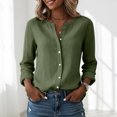 thumbnail image 6 of Button Down Shirts for Women Mandarin Collar Cotton Long Sleeve Blouses Casual Solid Work Shirts Tunic Tops, 6 of 7