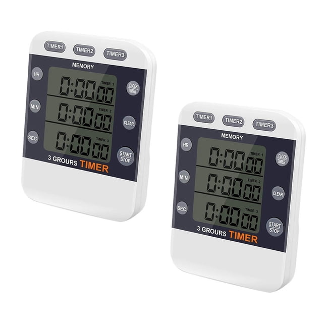 2X Temporizador Digital 100 Horas Triple Cuenta Atrás / Arriba Temporizador de Reloj Cocina Temporizador de Cocina con Pantalla LCD Soporte Magnético de Alarma Fuerte