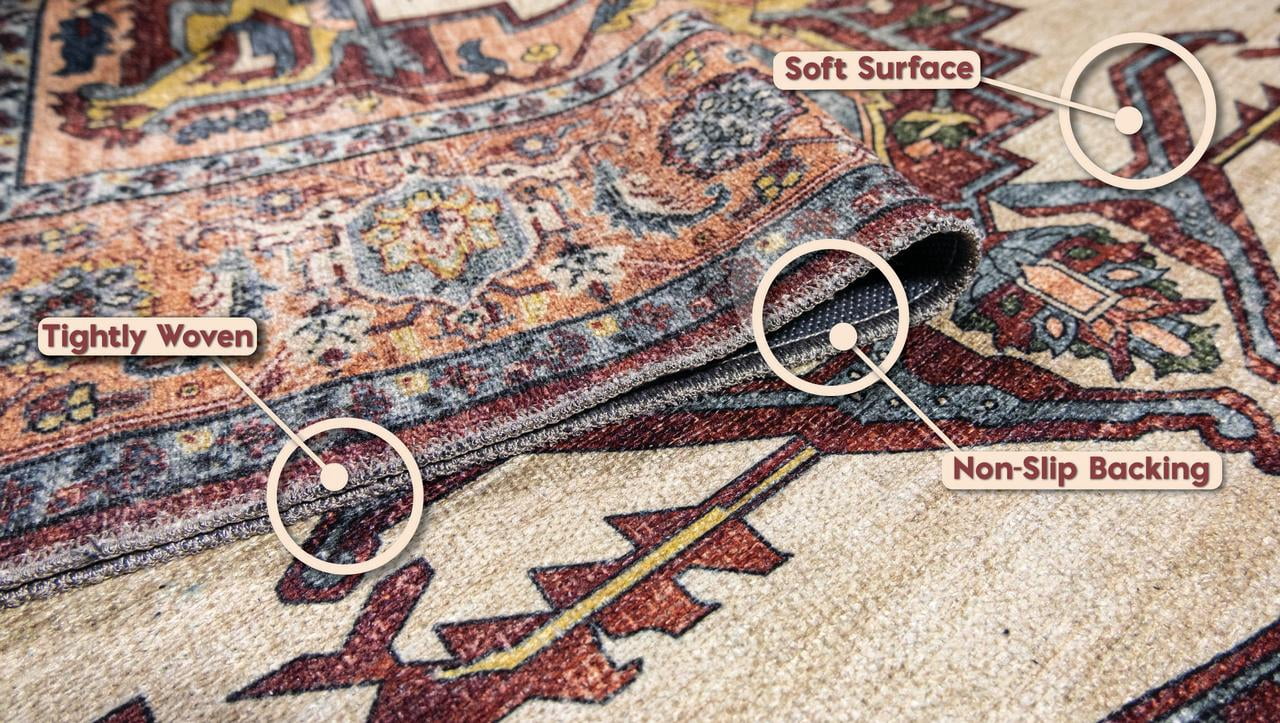 L'Baiet Jessie Brick Red Traditional Washable 2 ft. x 3 ft. Fabric Scatter Rug