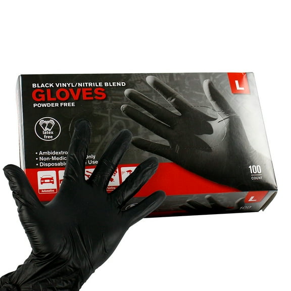 Black Nitrile Disposable Powder & Latex Free Industrial Gloves Large, Box of 100