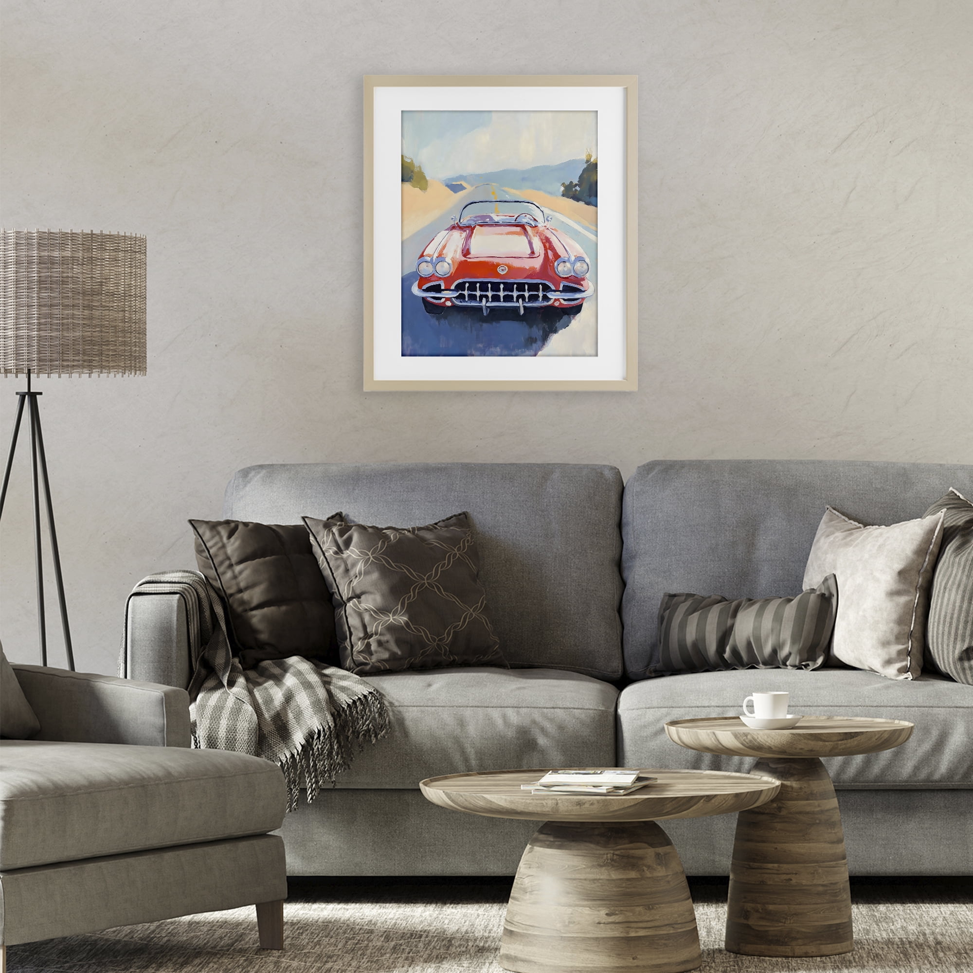 Stupell Industries Red Sports Car on Journey Birch Framed Print Under Glass, design by The Prints Vibe