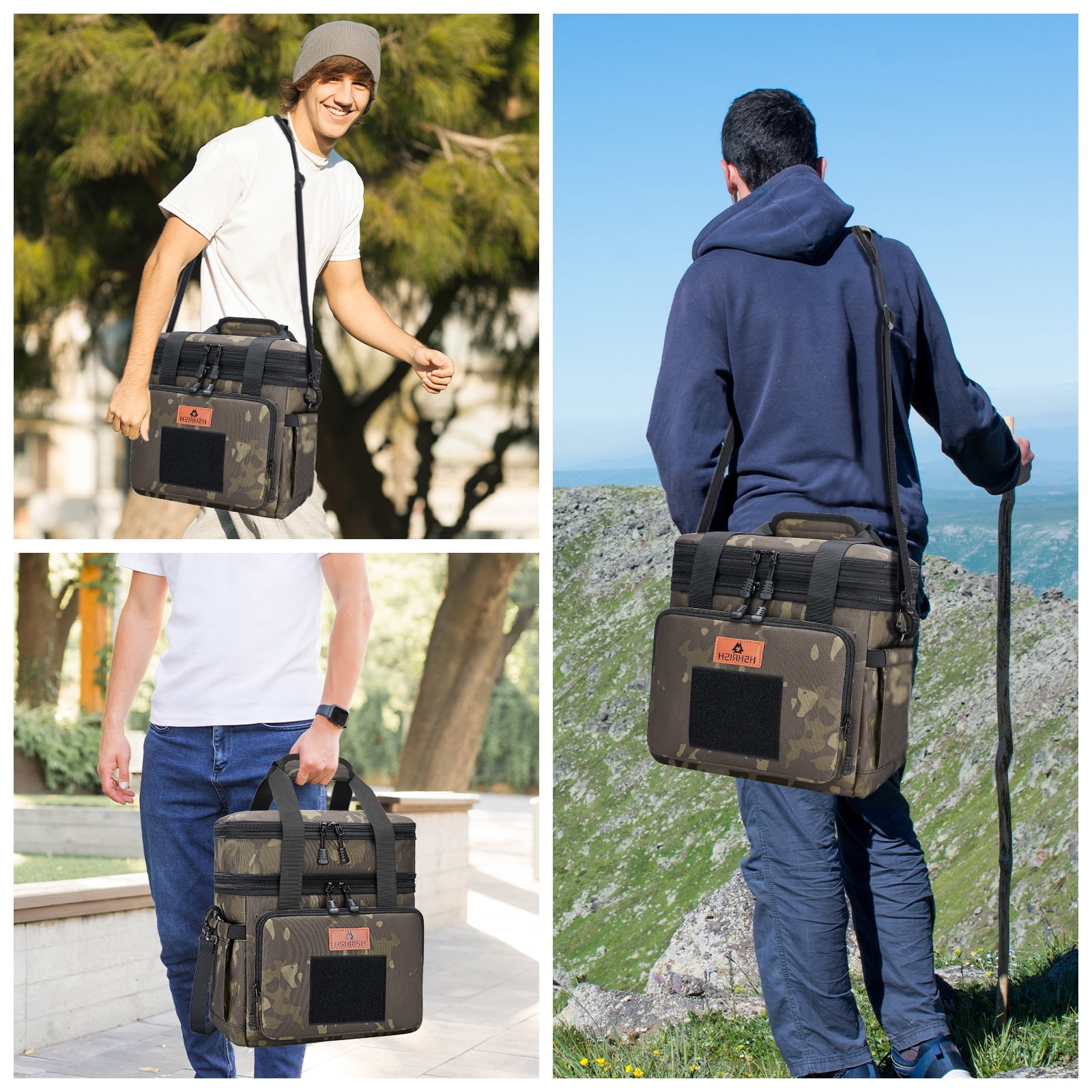 Holuxer Tactical Lunch Box for Men, Large Expandable Insulated Lunch Boxes, Durable Waterproof Leakproof Cooler Bag for Adults/Mens/Work Outdoor Beach Trips, 20 Cans/16 L, Camo