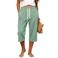 thumbnail image 2 of Women's Casual Drawstring Capri Pants Ihhxva with Pockets Elastic Waist Summer Beach Loose Fit Lightweight Cotton S-2XL, 2 of 6