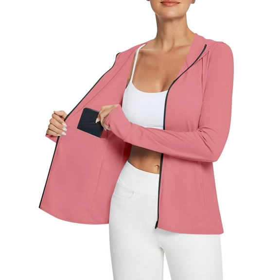 Athletic Sun Protection Hoodie Jacket Womens Full Zipper UPF50＋ Shirts Long Sleeve Hiking Running Tops with Pocket 2XL