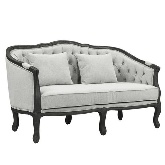 64 in. Cam Classic Loveseat Sofa - Button Tufted Fabric, Cabriole, Gray & Brown