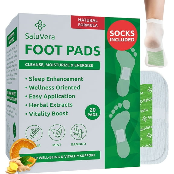 SaluVera Detox Foot Pads with Ginger & Bamboo Vinegar for Relaxation & Foot Care, 20 Count