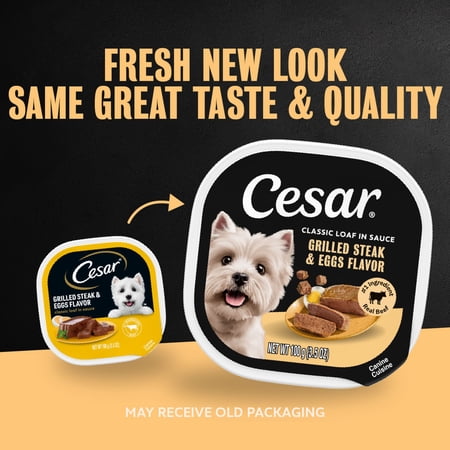 Cesar Classic Loaf In Sauce Grilled Steak & Eggs Flavor Adult Wet Dog Food, 3.5-Oz Easy Peel Tray