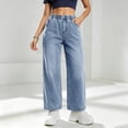 thumbnail image 2 of Qulqfy Baggy Womens Jeans 2026 High Waisted Stretchy Blue Wide Leg Straight Leg Petite Denim Pants XL, 2 of 9