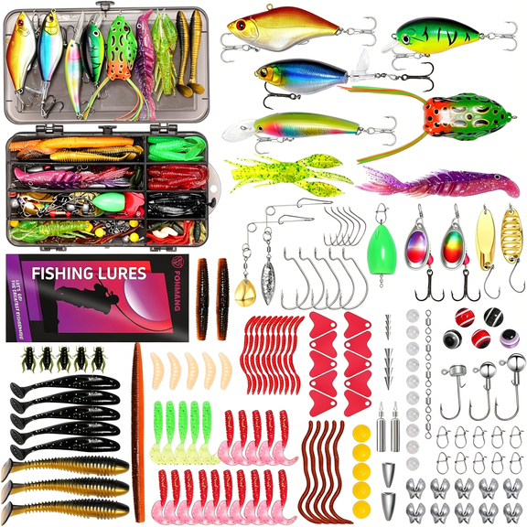 BESTSKY Fishing Lures - Tackle Box with Tackle Included,Fishing Kit with Vibs,Frogs,Minnows,Soft Baits,Hooks & Weights Accessories,Freshwater Lure Kit for Bass Walleye Trout