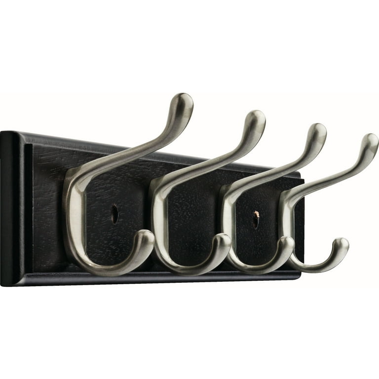Franklin Brass 16 in. Rail with 4 Heavy Duty Coat and Hat Hooks in Bark and  Satin Nickel