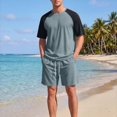 thumbnail image 2 of Sentmoon Men Outfits 2 Piece Sets Mens Top and Mens Shorts Athletic Athletic Set Short Sleeve Color Block Tee and Pocket Shorts Drawstring Elastic Waist Breathable Casual Gym Running Travel Wear, 2 of 9