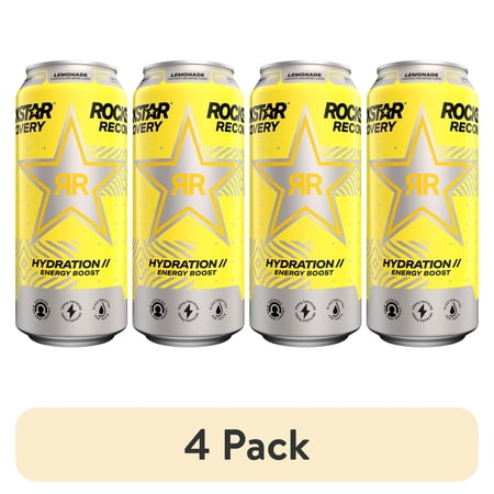(4 pack) Rockstar Recovery Lemonade with Electrolytes Energy Drink, 16 oz, 1 Count Can
