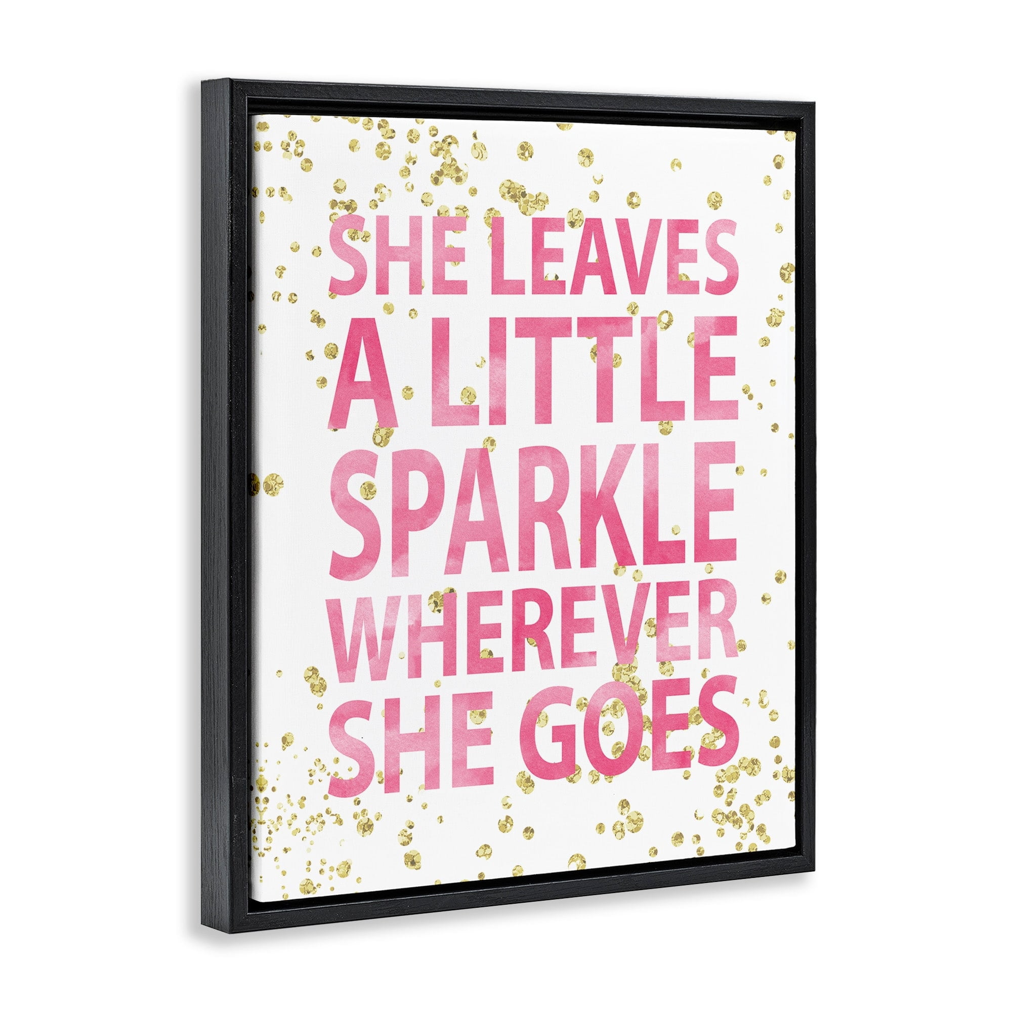 Stupell Industries She Leaves a Little Sparke Jet Black Framed Floating Canvas Wall Art, 24x30, by Susan Newberry Designs