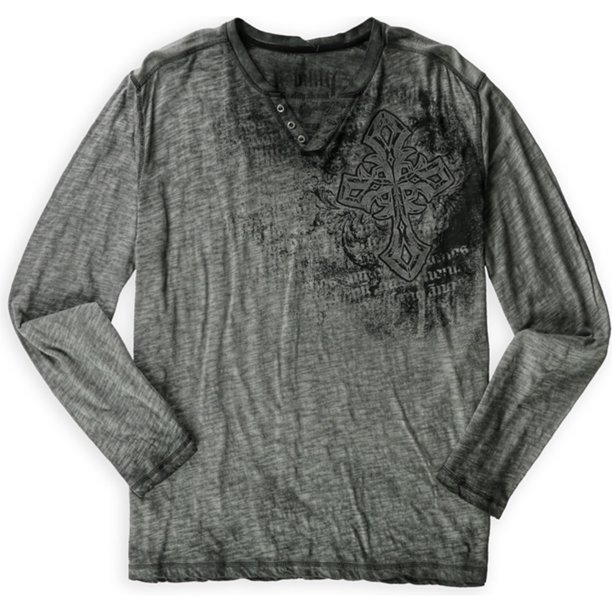 Nobility Mens Tie Dye Cross Henley Shirt, Negro, X-Large