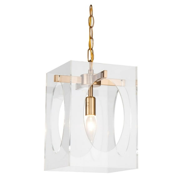 Bethel International Square Clear Acrylic Single Pendant Light with An Antique Brass Metal Frame