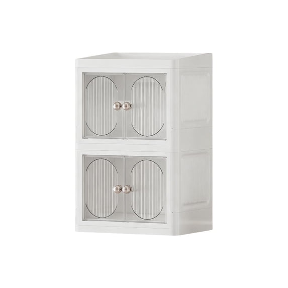 Foldable Desktop Organizer, Double Door Storage Cabinet for Skincare, No Assembly Makeup Holder, Stackable Cosmetic Bin for Vanity, Space Saving Desk Storage for Stationery, Waterproof, 2-Layer