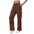 thumbnail image 4 of Sahpxhe Sweatpants Women Drawstring Elastic Waist Multi-Pocket Baggy Sweatpants Wide Leg Solid Color Athletic Work Pants Coffee L, 4 of 6