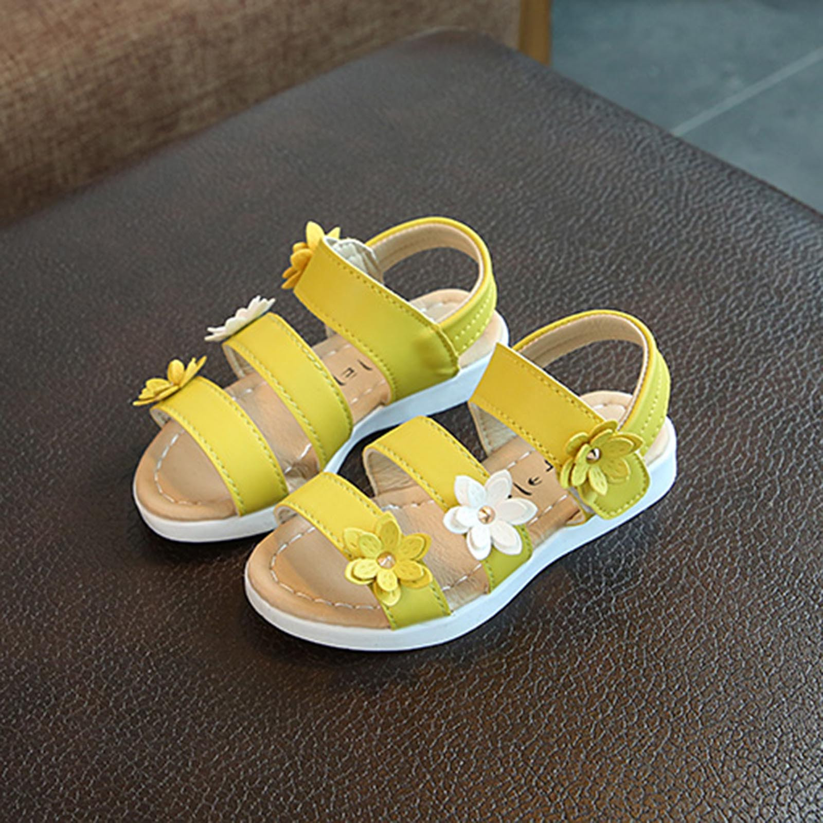 LoyisViDion Toddler Shoes Clearance Children Girls Shoes Sandals Princess Open-Toed Soft Bottom Flowers Roman Beach Shoes Yellow 9-9.5Years - image 4 of 6