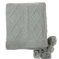 thumbnail image 2 of Luxe Faux Fur Cable Knit Reversible Pom Pom Cozy Throw Blanket - 50" x 60" (Grey), 2 of 5