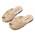 thumbnail image 4 of Xfvqtps Girls Slippers Cute Weave Hollow Out Peep Toe Flat Bottomed Soft Sole Comfortable Breathable Non Slip Beach Leather Slipper Beige, 4 of 9