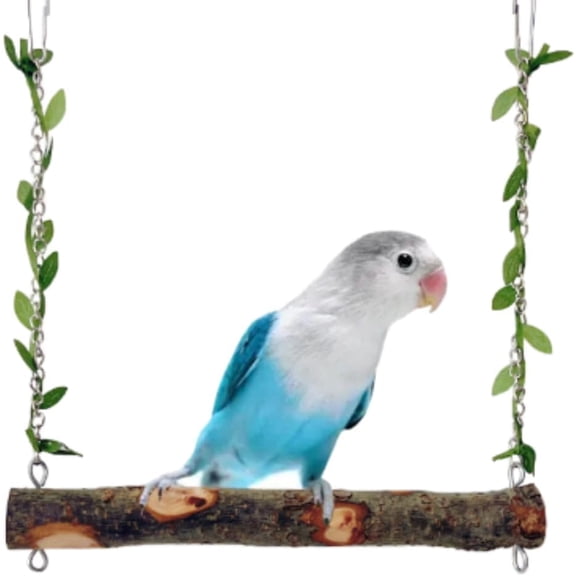 Pet Bird Swing, Parrot Cage Toys, Natural Wooden Swing Toy with Cloth Leaves Decor for Parakeet Cockatiel Conure Lovebirds Canaries Quaker