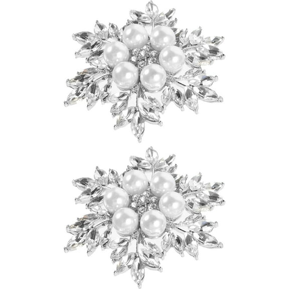 Crystal Flower Shape Shoe Clips for Wedding Decoration Silver Acrylic and Metal 2pcs Set