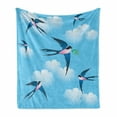 thumbnail image 1 of Birds Soft Flannel Fleece Throw Blanket, Illustration of Blue Swallow Bird Among the Clouds Known As Hirundo Atrocaerulea, Cozy Plush for Indoor and Outdoor Use, 50" x 60", Multicolor, by Ambesonne, 1 of 6