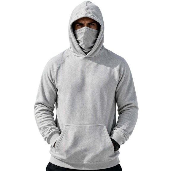 Ozmmyan Plus Size Mens Hooded Long Sleeve Pullover Sweatshirt with Built-In Face Mask Winter