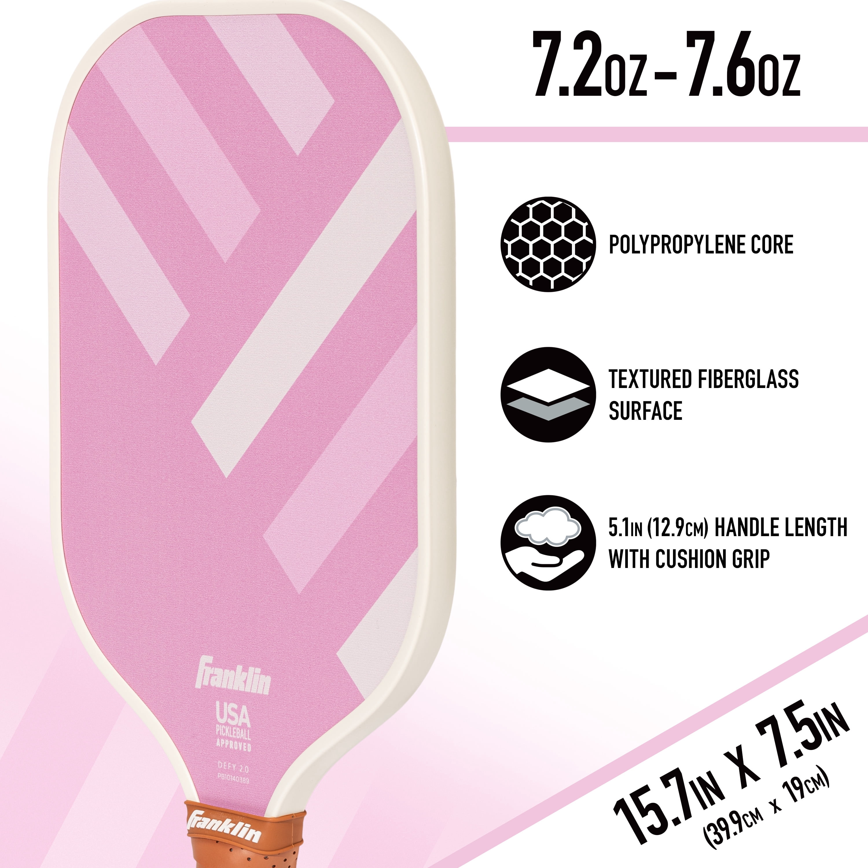 Franklin Sports Pickleball Paddle - DEFY - Textured Fiberglass Surface - Polypropylene Core - DEFY - Official USA Pickleball (USAP) Approved