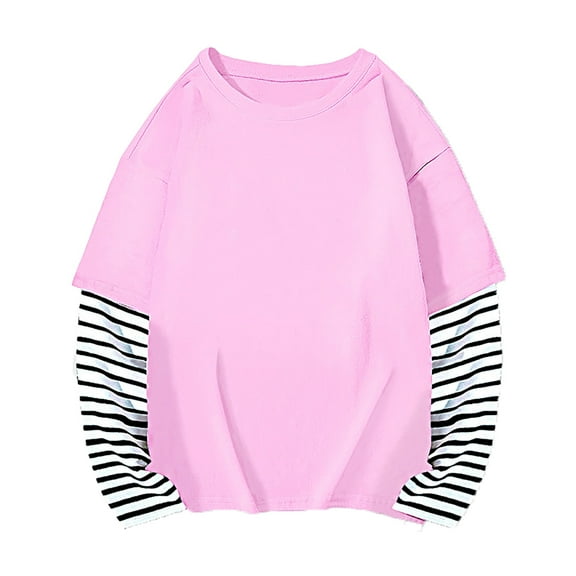 Kids Boys T Shirts Stripes Long Sleeve Pink Shirt Basic Crewneck Cotton T Shirt Girls White Shirt Size 4-5 Years Cute Boy Girl Clothing