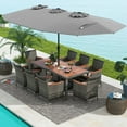 thumbnail image 1 of Costway 10 Pieces Patio Wicker Dining Set with Double-Sided Patio Umbrella 8 Armchairs Grey, 1 of 10