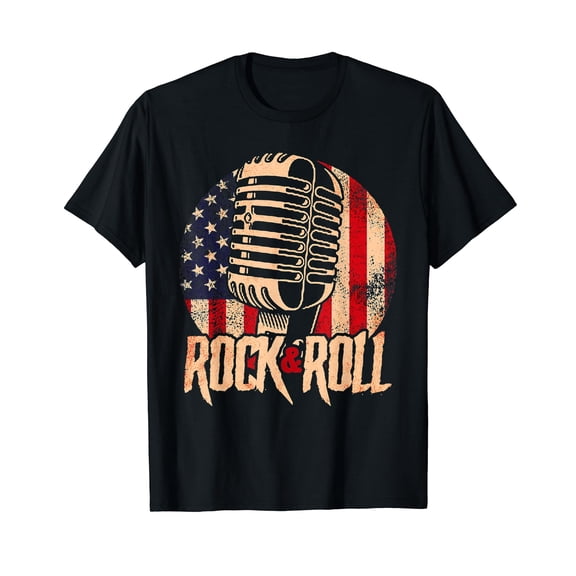 Vintage Rock and Roll Music Retro Rock'n'Roll American Flag T-Shirt