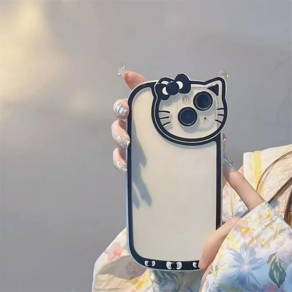 Cute Cat Transparent Phone Case for iPhone 14 13 12 11 Pro Max XS XR Cartoon Soft Shockproof Cover (Black,15plus)