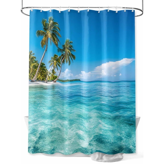 Fsddascl Ocean Sea Shower Curtain Set - 66" x 72" Washable Bathtub Curtain with 12 Hooks, Summer Palm Trees Blue Sky Beach Tropical Waterproof Fabric Stall Shower Curtains for Bathroom/Bathtub