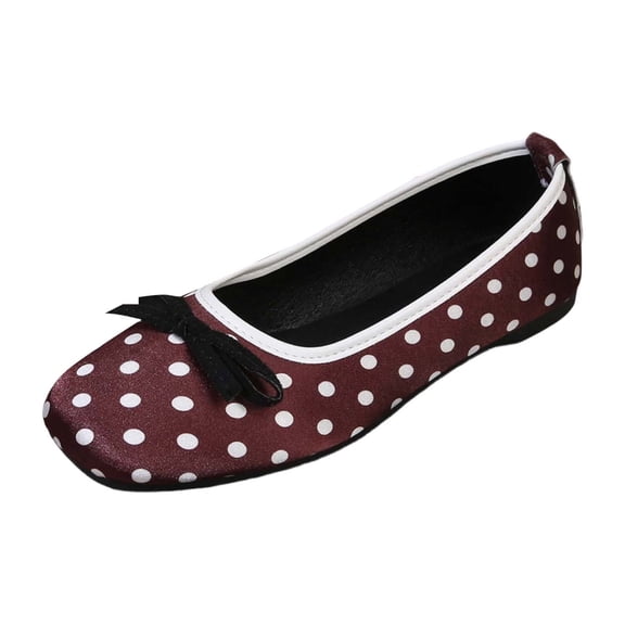 oqasdz Women's Casual Shoes Satin Slip On Ballet Shoes with Polka Dot Print and Bow Design Comfortable Fashion Loafers for Daily Wear Summer Outdoor
