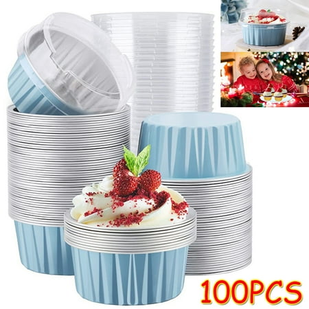 

Elbourn Aluminium Cups with Lid 100 Pieces 125ml Foil Muffin Liner Cups with Lid Aluminium Cupcake Liners Disposable Foil Cupcake Baking Cups Foil Cupcake Stand